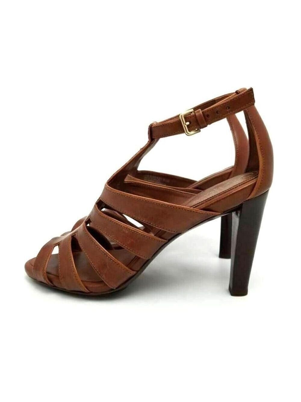 Cole Haan Gladiator Brown Leather Ankle Block Heels Sandals Shoes Size 9.5 B - Picture 9 of 12